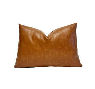 Cognac Vegan Leather Throw Pillow