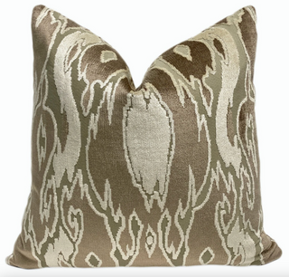 Cream and Taupe Velvet Throw Pillow