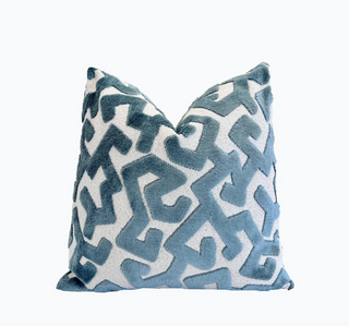 Cerulean Blue Graphic Velvet Throw Pillow
