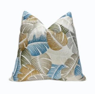 Multicolor Embroidered Leaves Throw Pillow