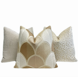 Beige Tan Multi Crest Throw Pillow