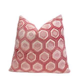 Pink Melon Hexagon Velvet Throw Pillow