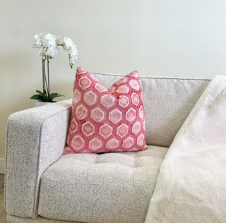 Pink Melon Hexagon Velvet Throw Pillow