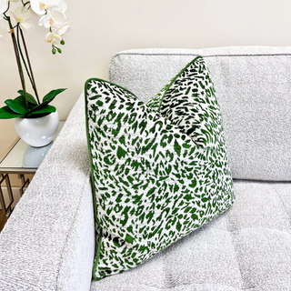 Emerald Green and Ivory Abstract Velvet Throw Pillow