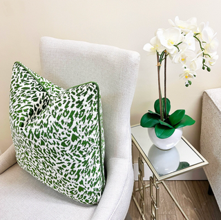 Emerald Green and Ivory Abstract Velvet Throw Pillow