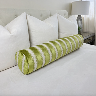 Chartreuse Cream Velvet Stripe Bolster Pillow