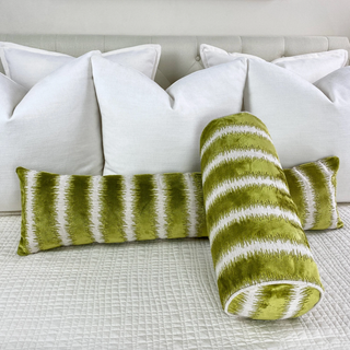 Chartreuse Cream Velvet Stripe Bolster Pillow