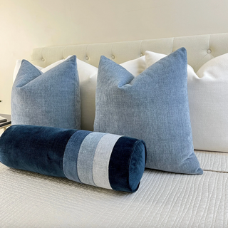 Navy Blue Velvet Bolster With Gradient Trim