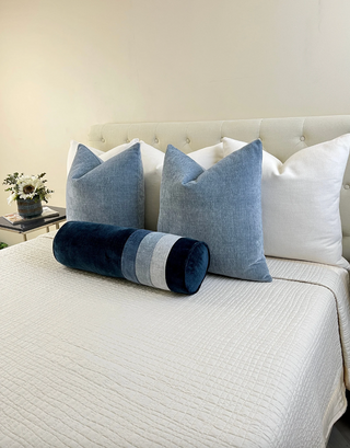 Navy Blue Velvet Bolster With Gradient Trim