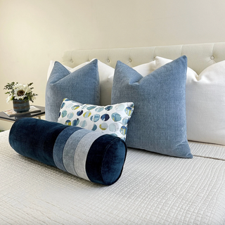 Navy Blue Velvet Bolster With Gradient Trim