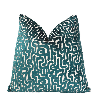 Teal Maze Velvet Throw Pillow