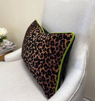 Leopard Noir Welted Throw Pillow