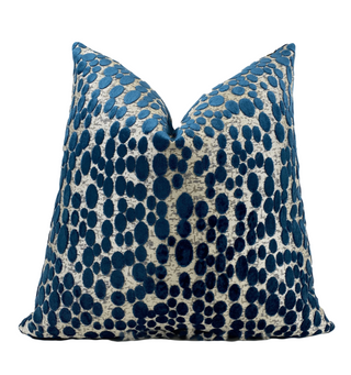 Aegean Blue Speckle and Gold Velvet Throw Pillow