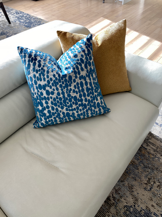 agean blue with gold pillow