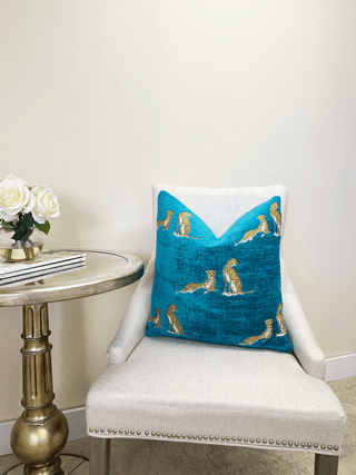 aquamarine cheetah chenille chair