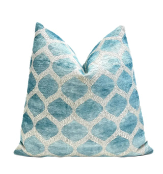 Aqua Cream Trellis Velvet Throw Pillow