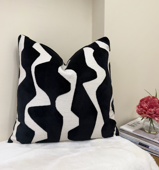 Black Graphic Velvet Throw Pillow