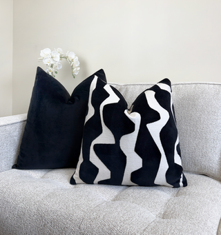 Black Graphic Velvet Throw Pillow