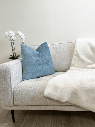 blue abstract chenille pillow couch