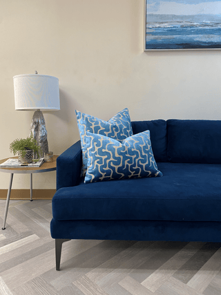 blue maze on blue couch