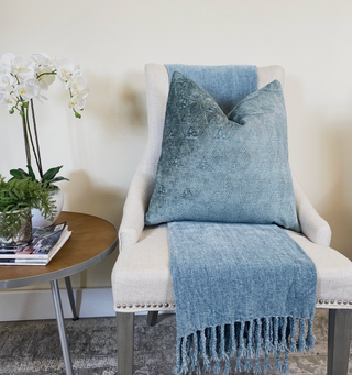 Lake Blue Chenille Throw Pillow