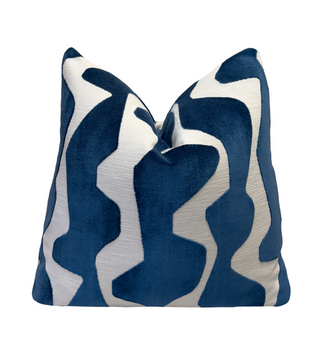 Blue Graphic Velvet Throw Pillow