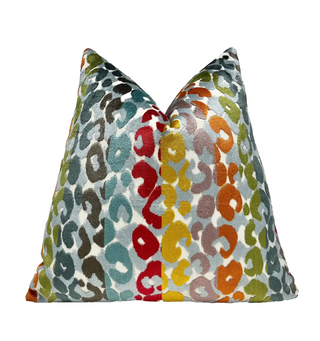 Bright Multicolored Velvet Leopard Print Throw Pillow