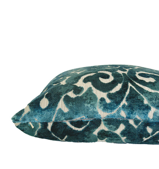 Blue Topaz Brocade Velvet Throw Pillow