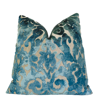 Blue Topaz Brocade Velvet Throw Pillow