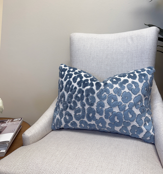 Cerulean Blue Leopard Velvet Throw Pillow