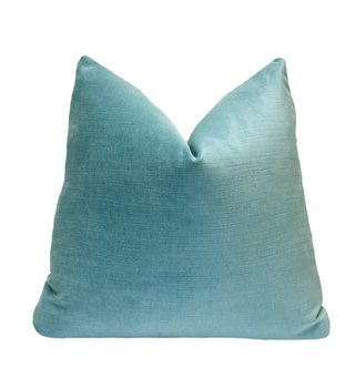 Cyan Blue Velvet Throw Pillow