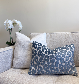 Cerulean Blue Leopard Velvet Throw Pillow