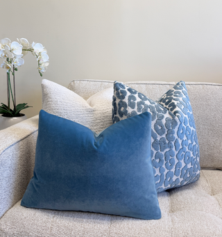 Cerulean Blue Leopard Velvet Throw Pillow