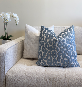 Cerulean Blue Leopard Velvet Throw Pillow