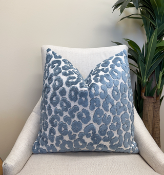 Cerulean Blue Leopard Velvet Throw Pillow