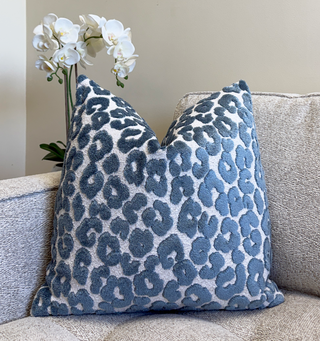 Cerulean Blue Leopard Velvet Throw Pillow