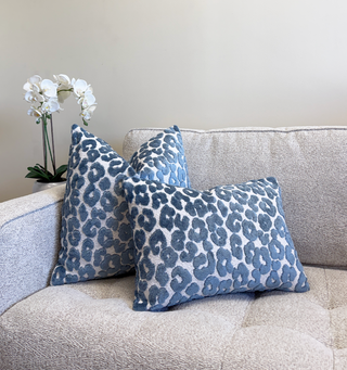 Cerulean Blue Leopard Velvet Throw Pillow