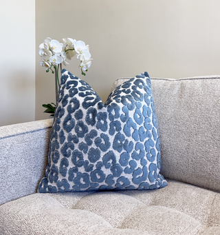 Cerulean Blue Leopard Velvet Throw Pillow