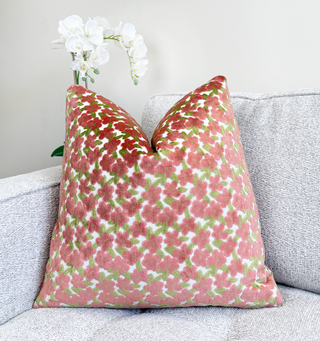 Coral Daisy Velvet Throw Pillow