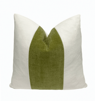 Off-White and Chartreuse Trim Velvet Throw Pillow