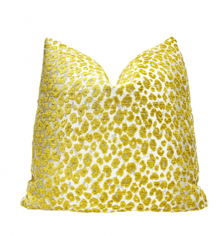 Lemon Citrine Leopard Print Velvet Throw Pillow