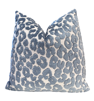 Cerulean Blue Leopard Velvet Throw Pillow