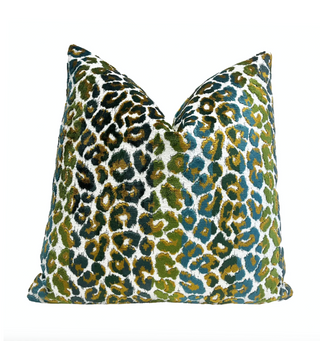 Rainforest Green Stripe Velvet Leopard Print Throw Pillow