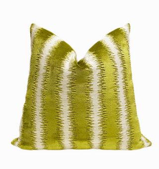 Chartreuse Cream Stripe Velvet Throw Pillow