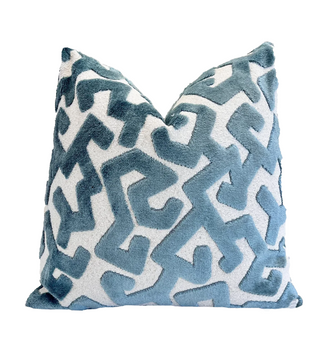 Cerulean Blue Tribal Velvet Throw Pillow