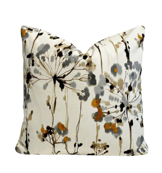 Gray and Gold Dandelion Floral Throw Pillow