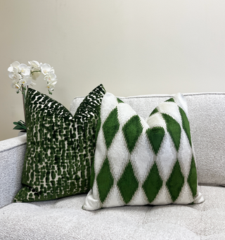 Forest Green Harlequin Velvet Throw Pillow