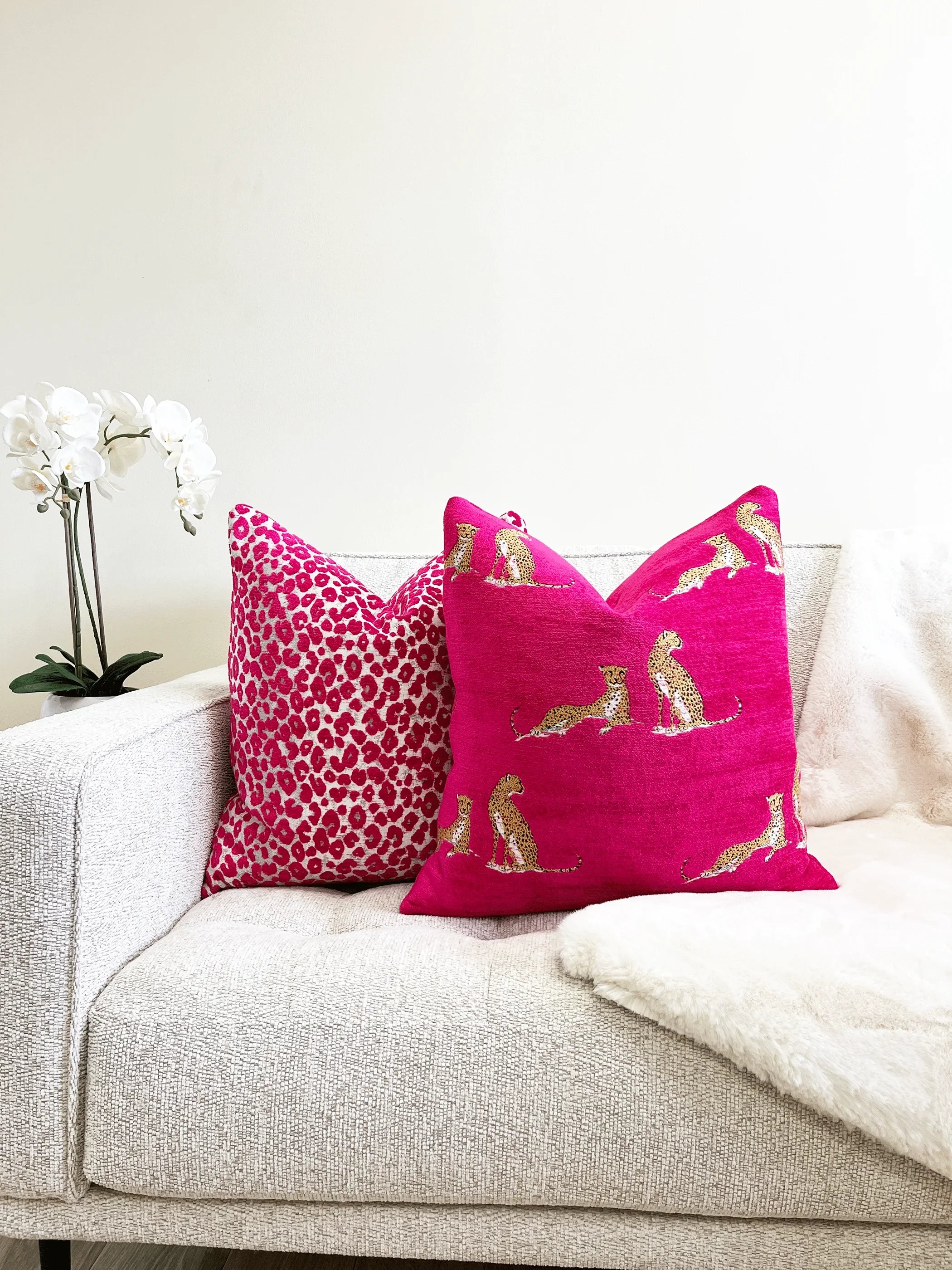 Couch High Quality Decorative Pillows Magenta Pink Leopard Velvet