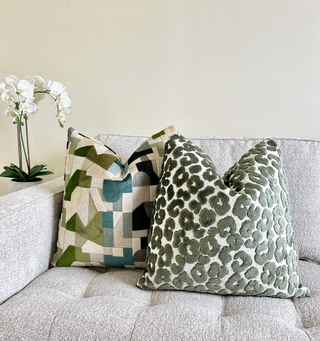 Rosemary Green Leopard Velvet Throw Pillow