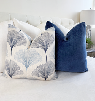 Blue Ginkgo Embroidered Throw Pillow
